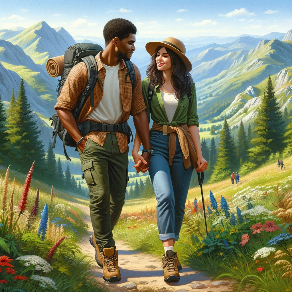 Verliebtes Paares beim Wandern